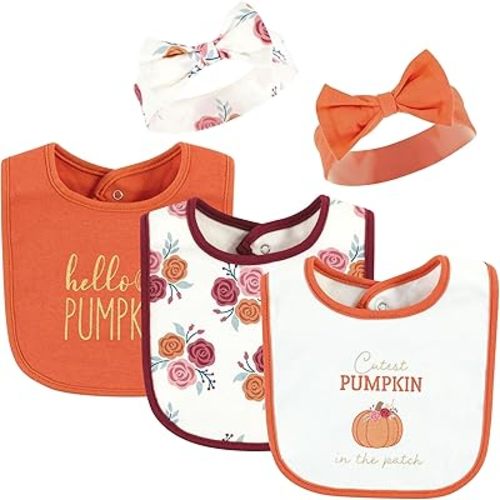 Hudson Baby Unisex BabyCotton Bib and Headband or Caps Set