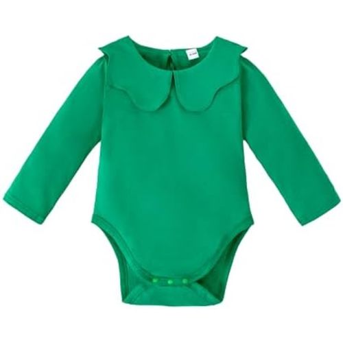 LYSMuch 0-24Mo Baby Girls Peter Pan Collar Bodysuit Toddler Ruffle Romper Short Sleeve Solid Color Clothes