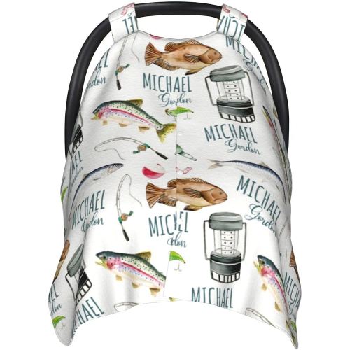 Personalized Baby Car Seat Canopy for Babies, Custom Name Baby Car Seats Covers for Boys Girls, Opening Minky Nursing Breastfeeding Cover for Infant, Carseat Canopies for Newborn (Fishing)