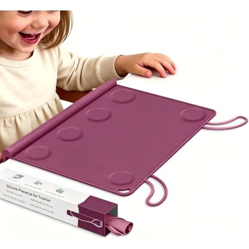 Silicone Placemat for Babygirls Eating-Out: Wipe Clean & Roll up for Outdoor - Purple Table Mat for Restaurant/Travel/On-The-Go