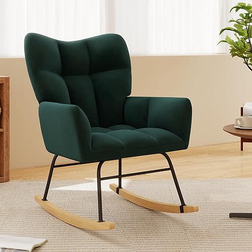 Nursery Rocking Chair, Rocking Chairs for Nursery, Baby Rocker Chair, Glider Rocker, Anti-Tip Safety Design, 440 Lb Weight Capacity, Cotton Fabric Cover, Green