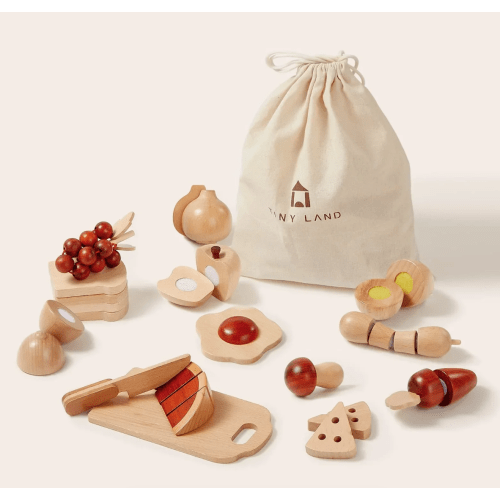 Tiny Land® Play Kitchen Accessories – Play Food for Play Kitchen: Wooden Cut and Play Food Toys