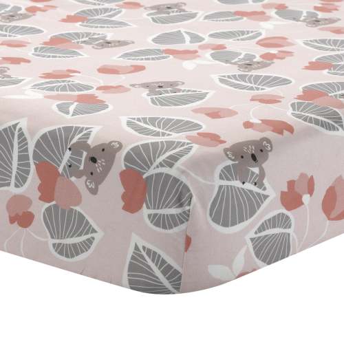 Calypso Pink/Gray Koala with Leaf Print 100% Cotton Fitted Crib Sheet – Lambs & Ivy