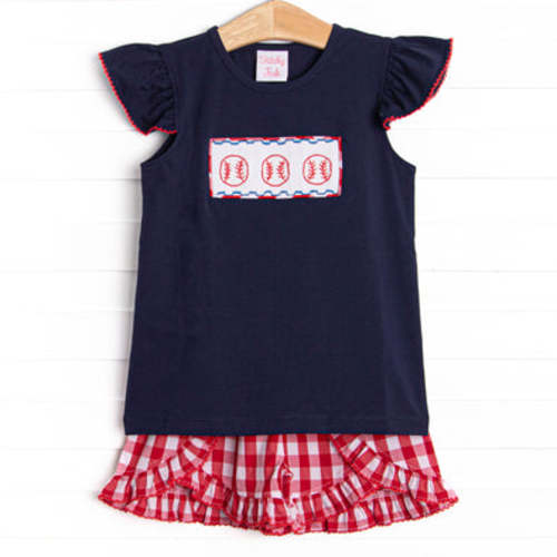 Big League Baller Smocked Flutter Sleeve Short Set, Navy – Stitchy Fish