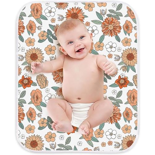 Diaper Changing Pads for Baby, Flower Change Mat, 3Layers Waterproof Change Pad Foldable Absorbent Mats for Women, Reusable Incontinence Underpads for Patient 24''x30''