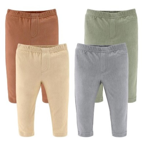 The Peanutshell Neutral Baby Boy and Baby Girl Jeggings, 4-Pack Set, Multicolored, 3-6 Months