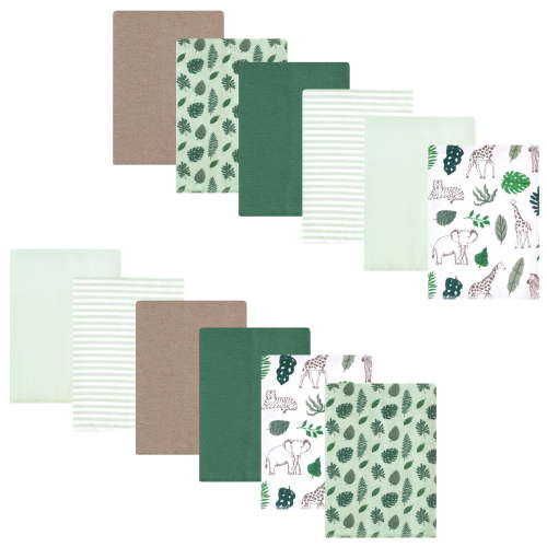 Luvable Friends Hudson Baby Cotton Poly Flannel Burp Cloths 12pk, Jungle Green, One Size
