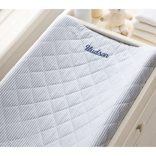 Oxford Stripe Organic Quilted Changing Pad Cover