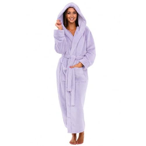 Alexander Del Rossa Plush Fleece Robe for Women, Long Hooded Bathrobe with Hood, Plus Size