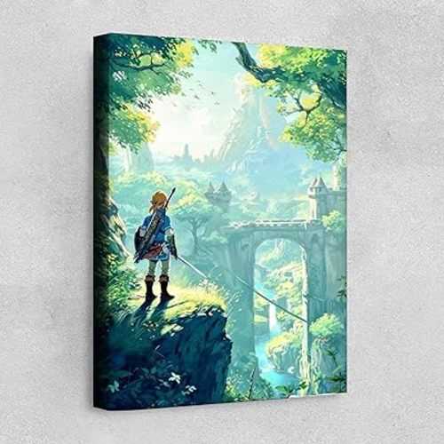 RileyCraftley Fantasy Adventure Canvas Wall Art – Hero Overlooking Kingdom Scene – Game Inspired Adventure Decor for Game Room or Bedroom