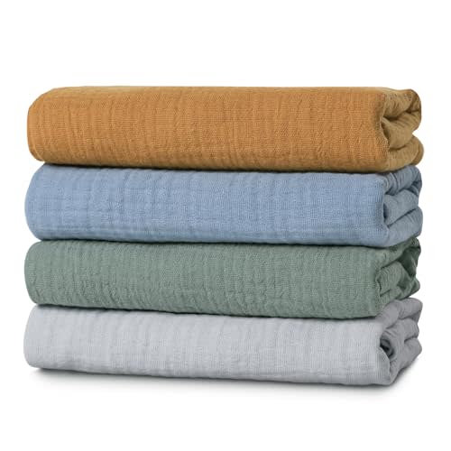 Muslin Swaddle Blankets for Baby Girls and Boys, 4 Pack Breathable and Skin-Friendly Newborn Receiving Blanket, 100% Cotton Swaddle Wrap, Essentials Infant Shower Items, Toddler Gift
