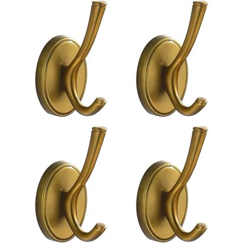 Antique Brass Towel Hooks, Vintage Gold Bathroom Robe Hooks Wall Mounted, 4 Pack Heavy Duty Wall Coat Hooks for Farmhouse Bedroom Kitchen