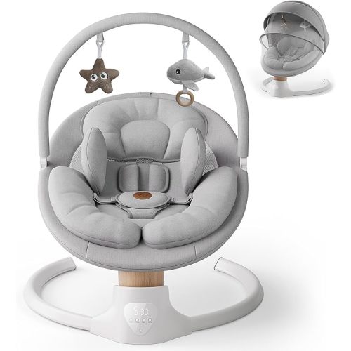 Baby Swings for Infants, FasonBaby Electric Baby Swing with 10 Preset Melodies, 5 Speeds, Remote Control and Bluetooth - Portable Infant Swing for Indoor and Outdoor(Grey)
