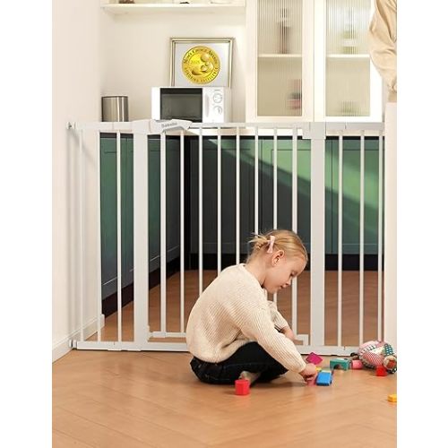 Babelio Baby Gate for Doorways and Stairs, 36“ Tall Pet Gate, PressGuard P7 with Auto Close Design, 29"-43" Wide Easy Install Pressure Mounted, Safety Gate Door for Child and Pet, White