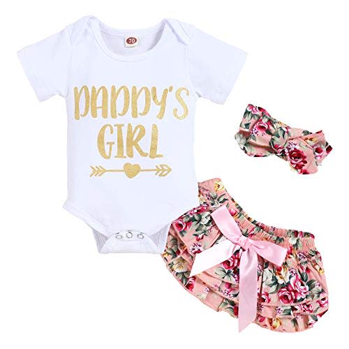 KISSB Newborn Baby Girl Summer Clothes Outfits Daddys Little Girl Short Sleeve Romper Infant Floral Shorts Set 3Pcs…