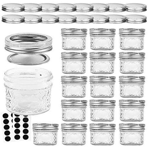 VERONES Mason/Canning Jars, 4 OZ Jelly Jars With Regular Lids and Bands, Ideal for Jam, Honey, Wedding/Shower Favors, DIY Spice Jars, 16 PACK, Extra 16 Lids