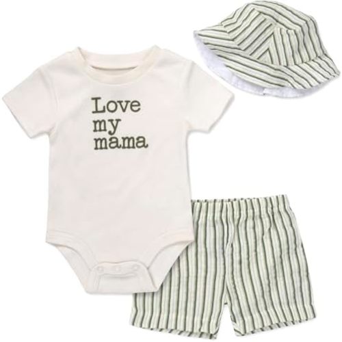Baby Essentials Baby Boy 3 Piece Outfit Set with Bucket Hat, Spring & Summer Travel Baby Outfit Gift Set,3 months to 9 months