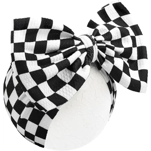 YanJie 7’’ Checkered Bow for Baby Girl Racing Bows Plaid Headbands for Newborns Infants Toddlers Two Fast Birthday Girls Hair Accessories
