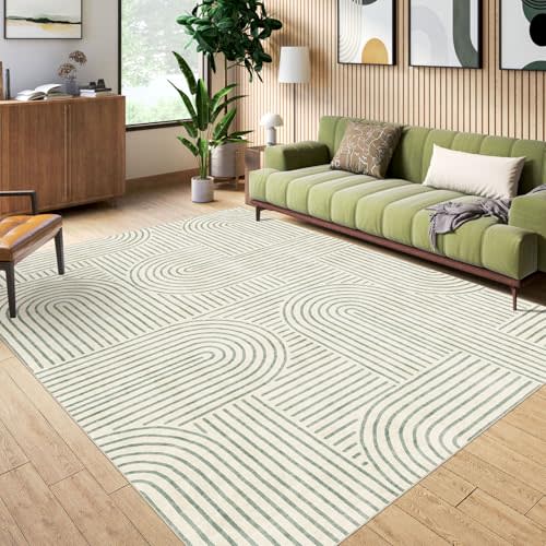 LUXRUG Washable Area Rug 8x10 - Large Sage Green Boho Rugs for Living Room Soft Abstract Bedroom Rug Ultra-Thin Modern Rainbow Carpet Rug for Dining Room Nursery Room Home Decor