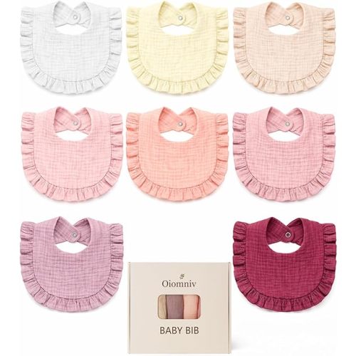 Oiomniv Muslin Baby Bibs, 100% Cotton Bandana Drool Bibs Soft Cotton Adjustable Unisex Newborn, Toddler for Drooling Teething