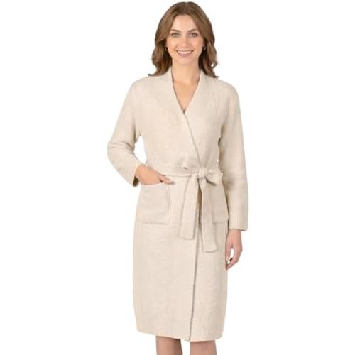 PAVILIA Premium Plush Robe for Women, Soft Cozy Fuzzy Bathrobe with Pockets, Warm Mid-Length Lounge Robe with Tie Belt