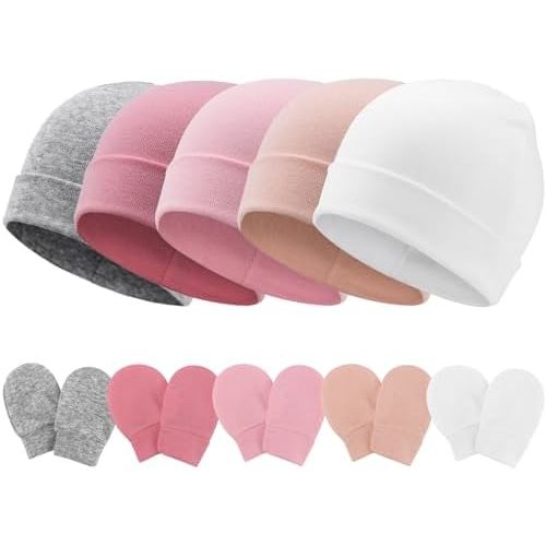 Baby Hats and Mittens Set Toddler Cotton Beanie Infant Cap No Scratch Gloves Newborn Hospital Hats