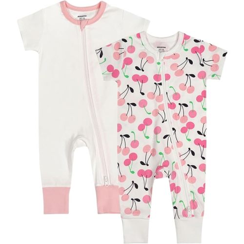 Unisex Baby 2 Pack 2 Way Zipper Footless Pajamas Short Sleeve Romper (6-12M)