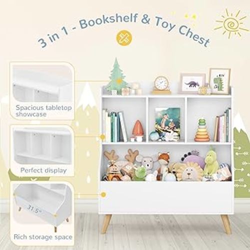 Amazon.com: Large Curipeer Kids Bookshelf and Toy Storage, 3-Tier Wooden Open Bookcase, Baby Book and Toy Storage Display Organizer with Spacious Top Shelf Children, Friends, Family, White : Home & Kitchen