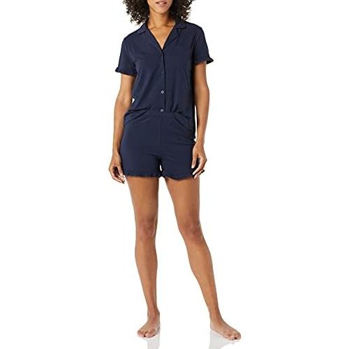 Amazon Essentials Women's Cotton Modal Piped Notch Collar Pajama Set, Comfortable Loungewear (Available in Plus Size)
