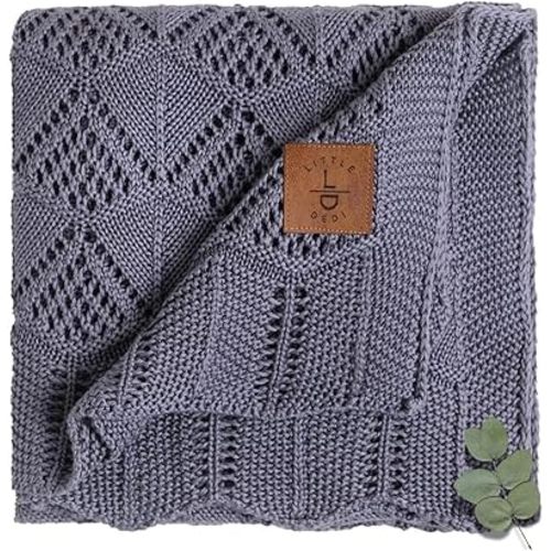 Hypoallergenic Baby Blanket - 30x40 Inches Grey Blue, Oeko-TEX® Certified, Thermal-Regulating, Silky Soft Knit Neutral for Girls & Boys - Swaddle, Toddler, or Receiving Blanket