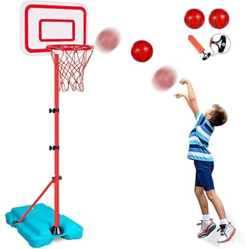 Panier de basket-ball pour enfants - Hauteur réglable - Filet de basket-ball pour buts de basket-ball portables intérieurs et extérieurs - Jouet de basket-ball pour enfants de 3, 4, 5, 6, 7, 8 ans et