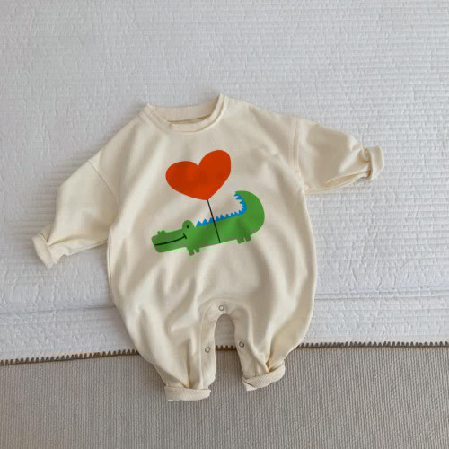 Baby Alligator Heart Balloon Beige Romper