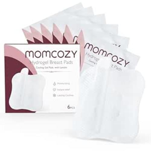 Momcozy Hydrogel Nursing Pads, Nipple Pads with Lanolin Supports Instant Cooling Relief from Breastfeeding and Pumping, Breastfeeding Essentials, 6 PCS Individually Wrapped