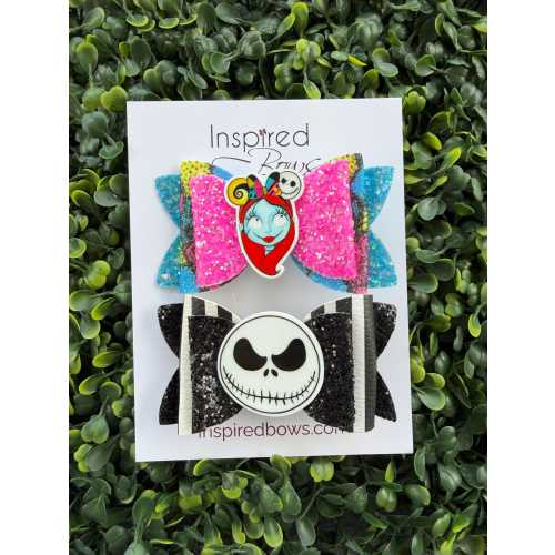 Set of 2- Inspired Hair Bows/Halloween/Stitched/Spooky/Jack/ Halloween and Cosplay Bows by Inspired Bows