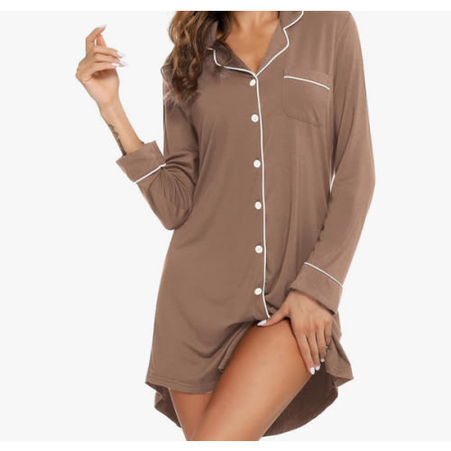 Anjue Pajama Nightgowns for Women Button Down Pajamas Tops Short/Long Sleeve Sleepwear Sleep Shirts Nightdress S-XXL