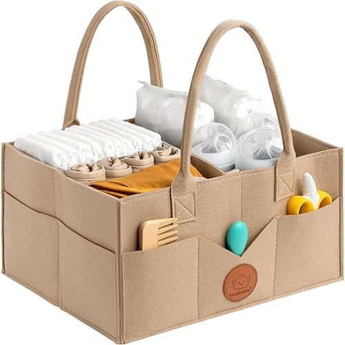 KeaBabies Baby Diaper Caddy Organizer with Handle - Portable Baby Organizers and Storage for Nursery, Changing Table, Large Travel Car Caddy, Girls, Boys Shower Gift Basket, New Mom Gifts (Taupe)