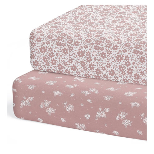Crib Sheets Neutral - Fitted Baby Crib Sheets Bed for Girl Boy - 2 Pack Standard & Toddler Mattress (Antique Rose) - Buttery Soft Organic Cotton Blend