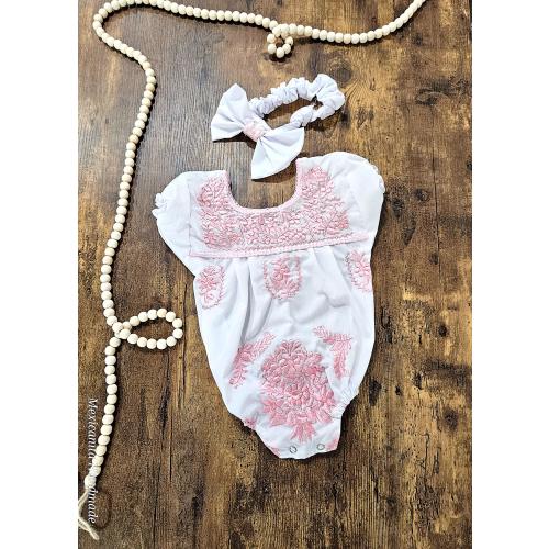 Embroidered Mexican Baby Bodysuit with Headband: Cielito Lindo Outfit