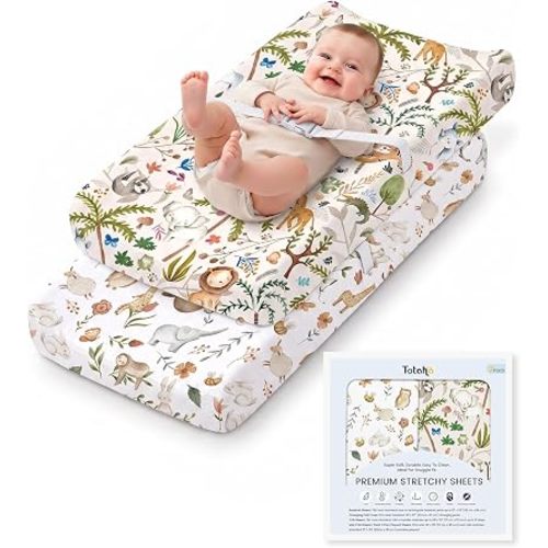 TotAha Changing Pad Cover, Buttery Soft Diaper Changing Pad Covers for Girls Boys, Super Stretchy Jersey Knit Changing Table Covers, 5'' Deep Pocket, 2 Pack