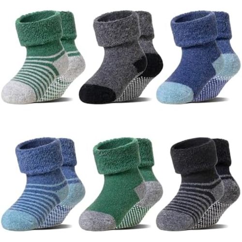 Baby Non Slip Wool Socks, Toddler Kids Girls Boys Winter Crew Grips Socks