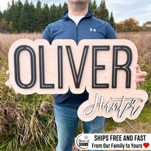 Large Wood Name Sign Nursery Name Sign Above Crib Cut Out Layered Baby Name Sign Double Baby Name Sign Boho Wooden Sign Christmas decor USCA