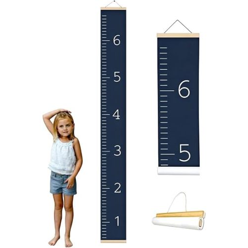 Morxy Canvas Growth Chart for Kids - Unisex Kids Room Wall Decor - Measuring Height Chart- Wall Tape with Height Chart for Kids (Canvas, Plain Steel Blue)
