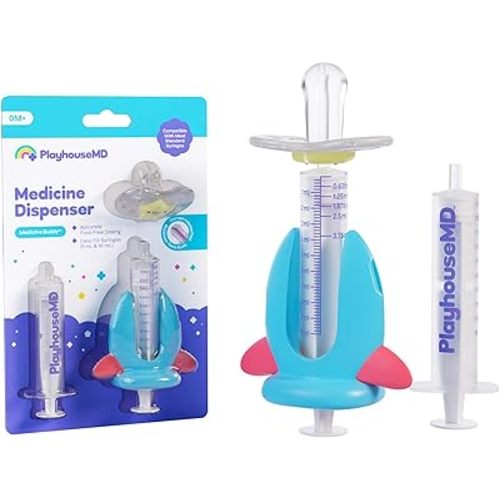 Medicine Buddy Medication Dispenser, Rocket - Liquid Syringe for Newborns, Infants, Babies & Toddlers - Baby Medicine Kit with Pacifier Attachment for Accurate Dosing