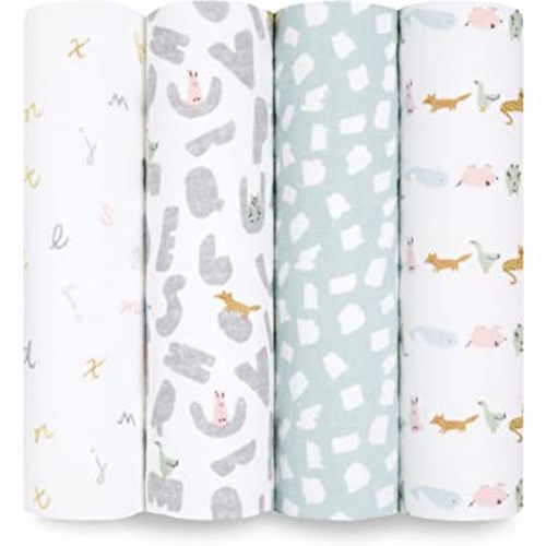 aden + anais Essentials Swaddle Blanket, Boutique Muslin Blankets for Girls & Boys, Baby Receiving Swaddles, Ideal Newborn & Infant Swaddling Set, Perfect Shower Gifts, 4 Pack, Alphabet Animals