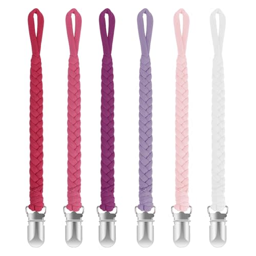 POKIPAW Pacifier Clip for Boys and Girls 6 Pack Baby Pacifier Holder Leash 100% Handmade Braided Fits All Pacifiers & Teething Toys Modern Unisex Baby Gift (Charming Pastels)