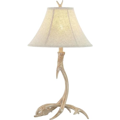 JONATHAN Y JYL6305B Rustic Antler Table Lamp 27.5", Farmhouse Lodge Cabin Decor for Living Room Bedroom, Resin Bedside Nightstand End Table Lamp with Cotton Shade, Beige (LED Bulb Included)