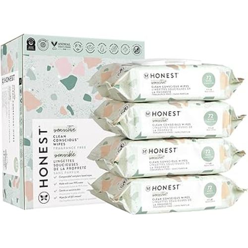 The Honest Company Clean Conscious Unscented Wipes | Over 99% Water, Compostable, Plant-Based, Baby Wipes | Hypoallergenic for Sensitive Skin, EWG Verified | Geo Mood, 288 Count