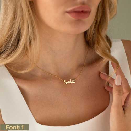 14K Solid Gold Personalized Name Necklace, Custom Name Necklace | Name Plate Necklace, Script Name Necklace | Dainty Name Necklace for Women