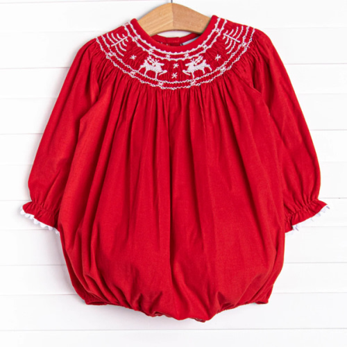 Prancer and Dancer Smocked Bubble, Red – Stitchy Fish