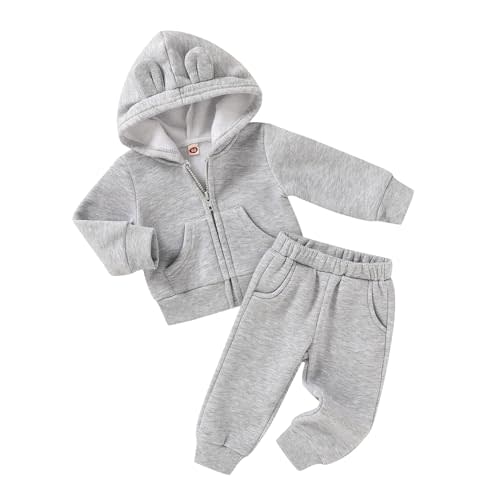 Happy Town Baby Clothes for Girls Boys Clothes Solid Color Zipper Hoodie and Pants Set Infant Fall Winter Outfits